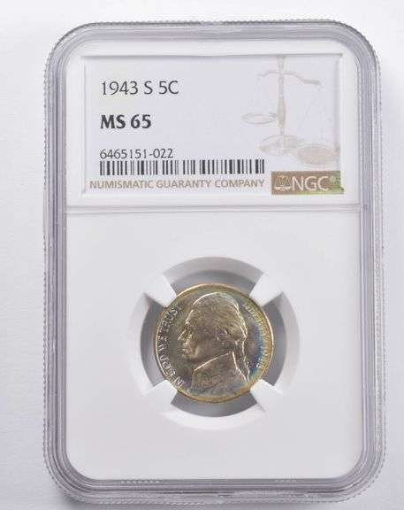 MS65 1943-S Jefferson Nickel NGC RAINBOW TONED