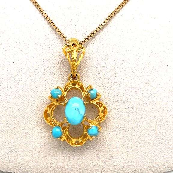 VINTAGE 18K YELLOW GOLD PENDANT WITH TURQUOISE