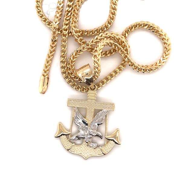 14K YELLOW AND WHITE GOLD ANCHOR & EAGLE CHARM WITH CHAIN