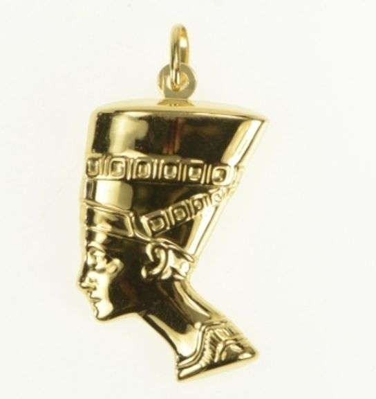 18K Yellow Gold 3D Puffy Queen Nefertiti Ancient Egyptian Pendant