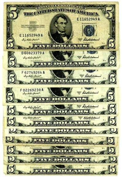 11 $5 Silver Certificates from 1953
