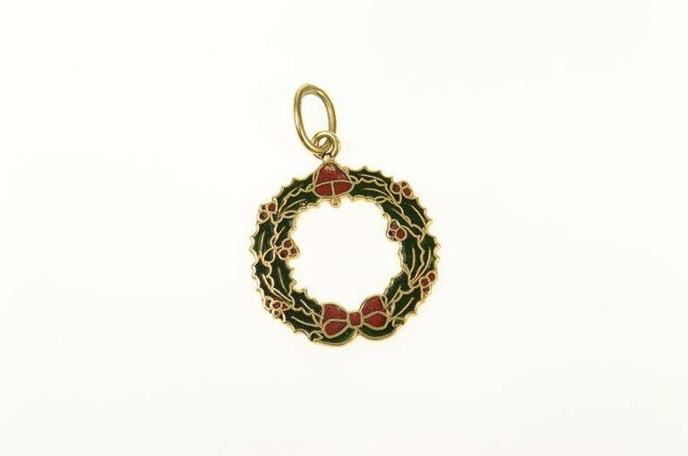 Gold Filled Holiday Wreath Enamel Christmas Bow Charm/Pendant