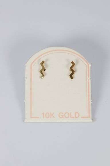 10k Yellow Gold Lighting Bolt Zig Zag Wave Curve Stud Earrings
