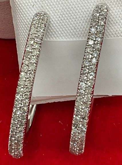 CERTIFIED 14K WHITE GOLD AND DIAMOND LOOP EARRINGS