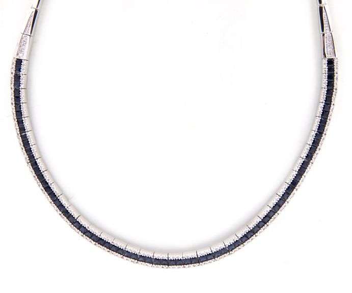 11.0ctw Princess Sapphire and 2.00ctw Diamond Triple Row Collar Necklace in 14K