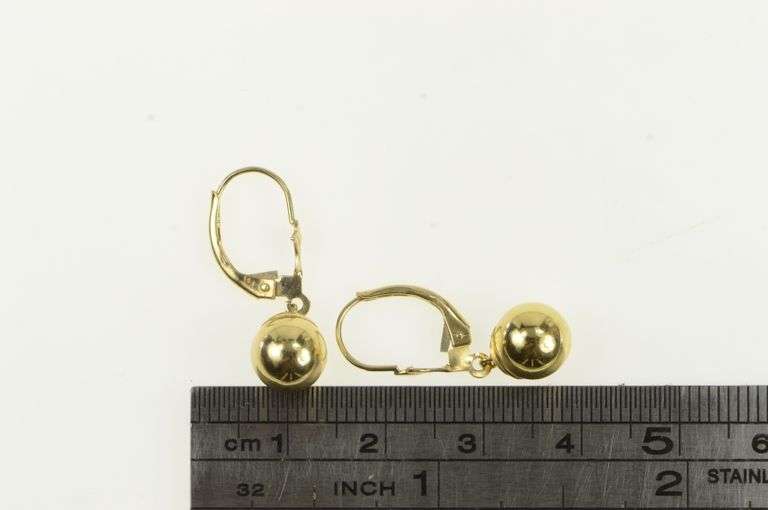 14K Yellow Gold 7.9mm Round Ball Sphere Vintage Dangle Earrings