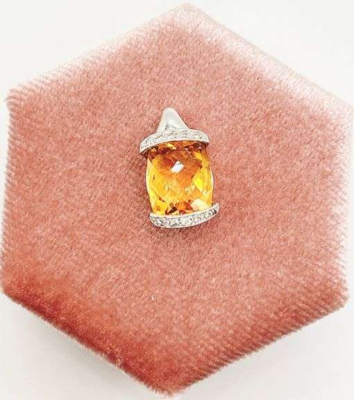 14kt Solid Gold, Citrine, & Diamond Pendant
