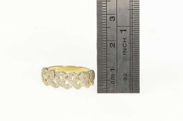 14K Yellow Gold Pave Diamond Ribbon Loop Pattern Band Ring
