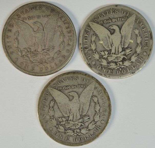 3 Diff. Key date 'S' Mint Morgan Silver Dollars: 84-S, 88-S, & 92-S