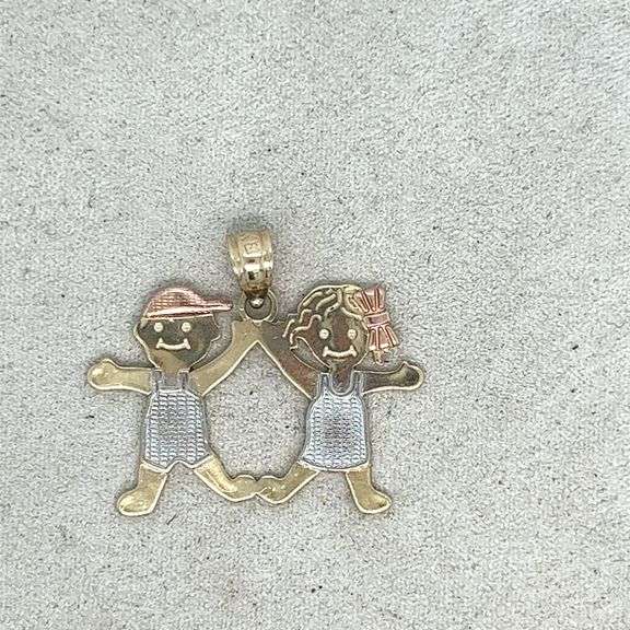 14K GOLD 3 TONE "BOY AND GIRL" CHARM NECKLACE