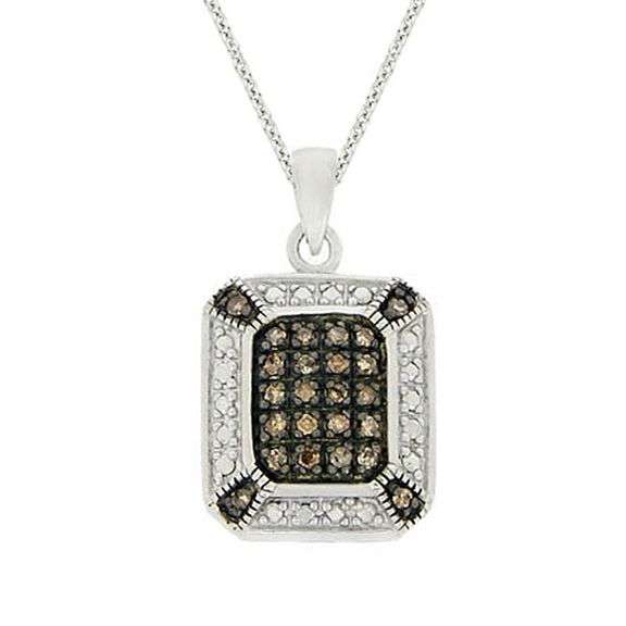 Sterling Silver 1/4 ct. TDW Champagne Diamond Rectangle Pendant