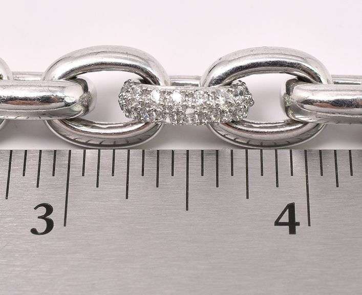 Fancy Link Chain Bracelet With CZ Gems In Sterling Silver