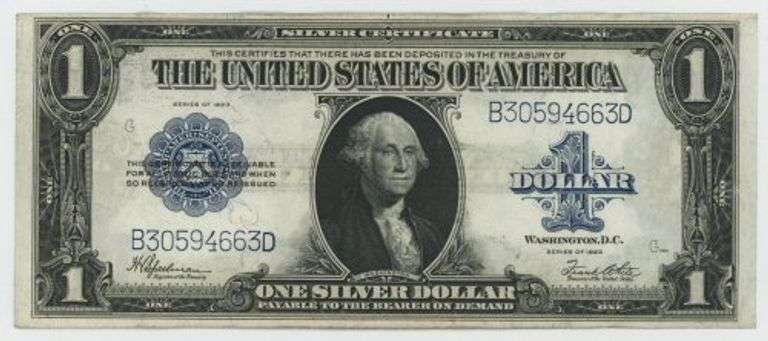 Crisp AU Series of 1923 Large Size $1 Silver Certificate note