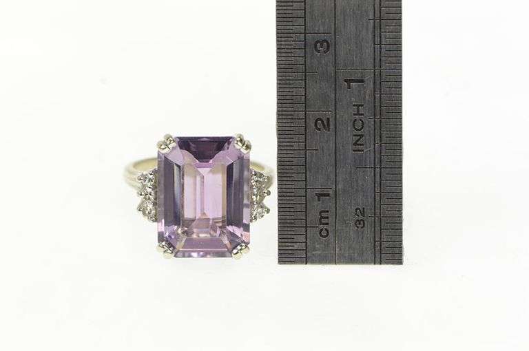14K White Gold Emerald Cut Amethyst Diamond Accent Cocktail Ring