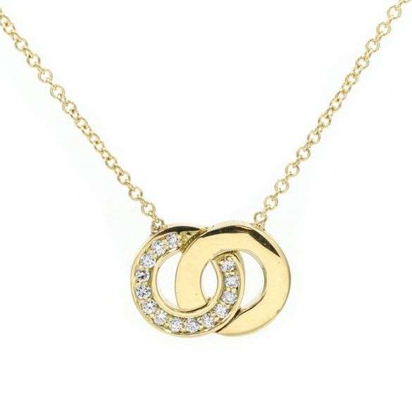 Gorgeous Yellow Gold Diamond Double Circle Pendant on Chain