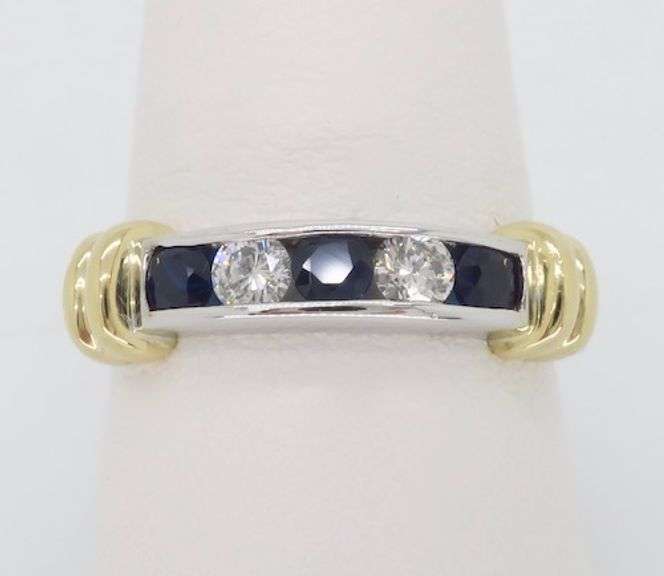Two-Tone Diamond & Blue Sapphire Channel Set Band