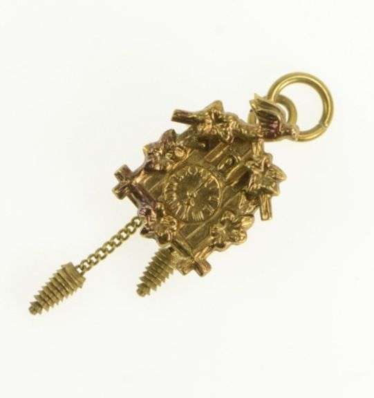 14K Yellow Gold 3D Articulated German Cuckoo Clock Charm/Pendant