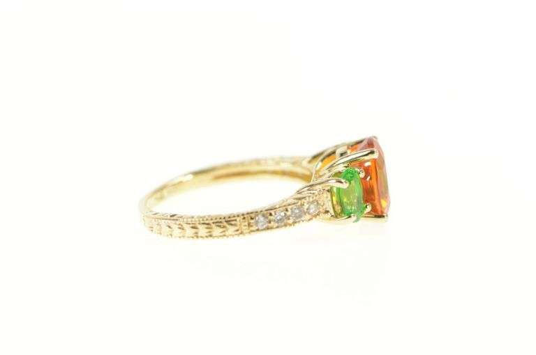 14K Yellow Gold Syn. Orange Sapphire & Green Spinel Diamond Ring