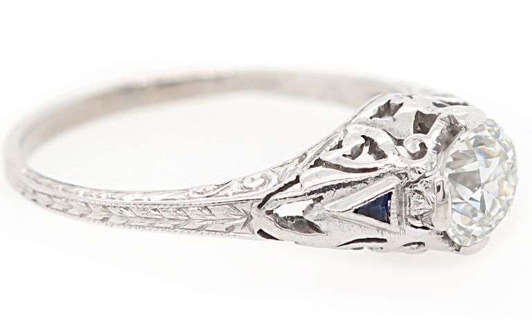 Vintage 0.80ct European Cut Diamond Milgrain Engagement Ring in Platinum