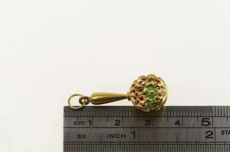 14K Yellow Gold 3D Maraca Sim. Coral Sim. Emerald Charm/Pendant