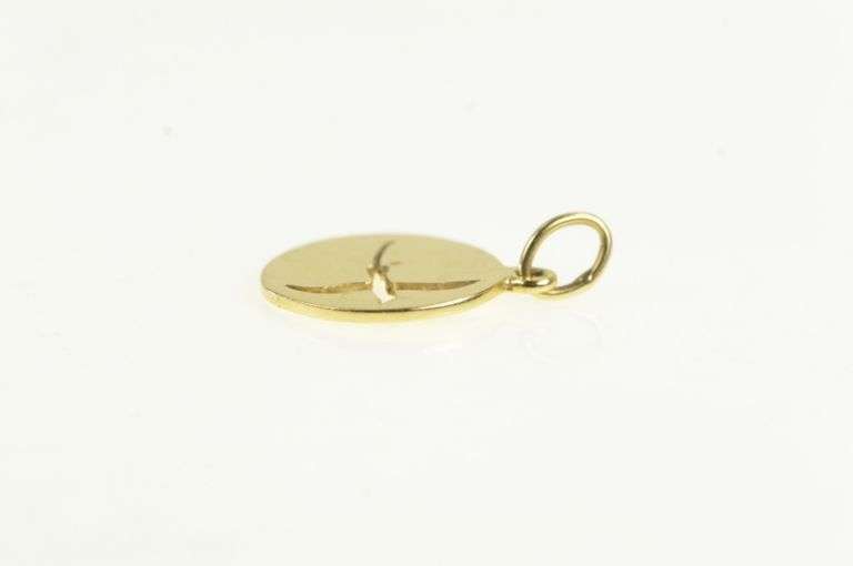 14K Yellow Gold Bermuda Long Tail Bird Cut Out Round Charm/Pendant