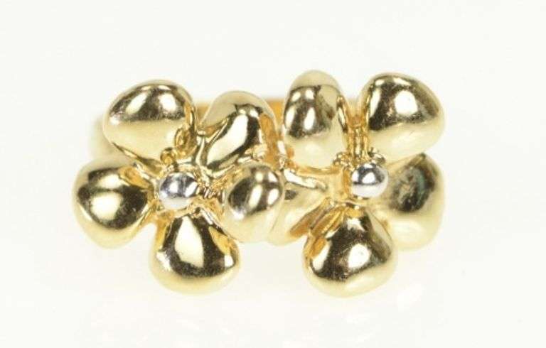 14K Yellow Gold Daisy Flower Puffy Groovy Vintage Statement Ring