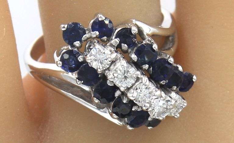 Favorite White Gold Blue Sapphire and Diamond Waterfall Ring