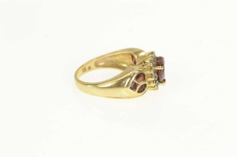 14K Yellow Gold Sweet Heart Garnet Diamond Halo Valentine Ring