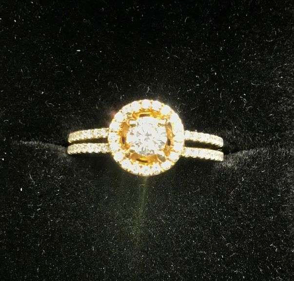 STUNNING HALO CROWN 14K YELLOW GOLD ENGAGEMENT DIAMOND RING