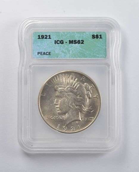 MS62 1921 Peace Silver Dollar ICG