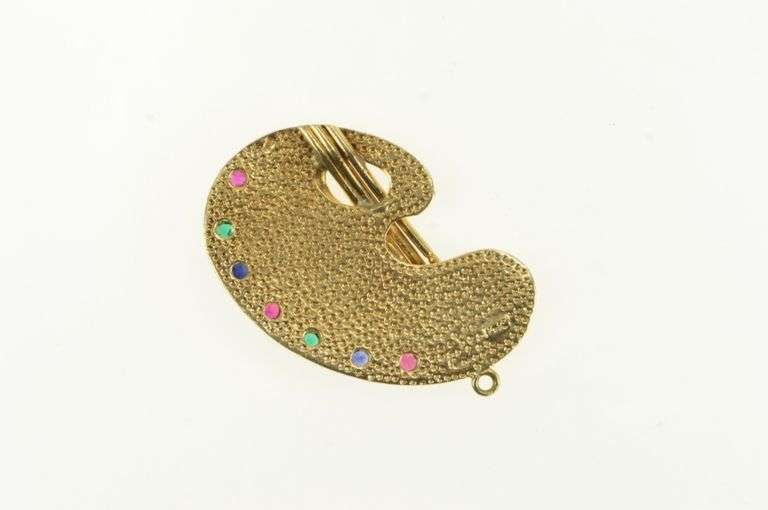14K Yellow Gold 1960's Painters Pallet Artist Art Lover Charm/Pendant