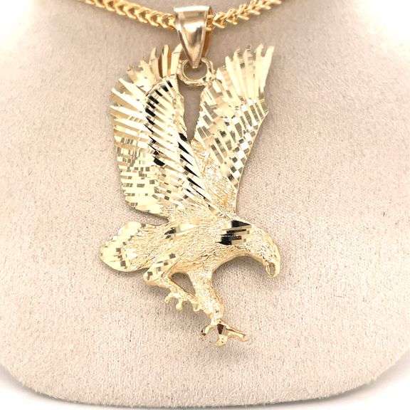 14K YELLOW GOLD DIAMOND CUT EAGLE CHARM WITH CHAIN