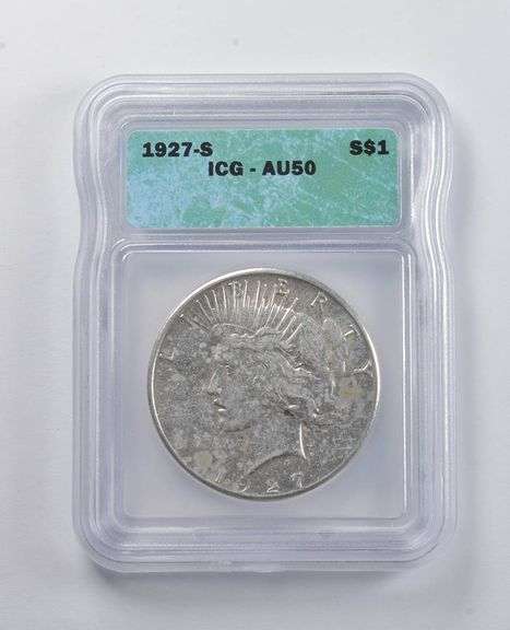 AU50 1927-S Peace Silver Dollar ICG