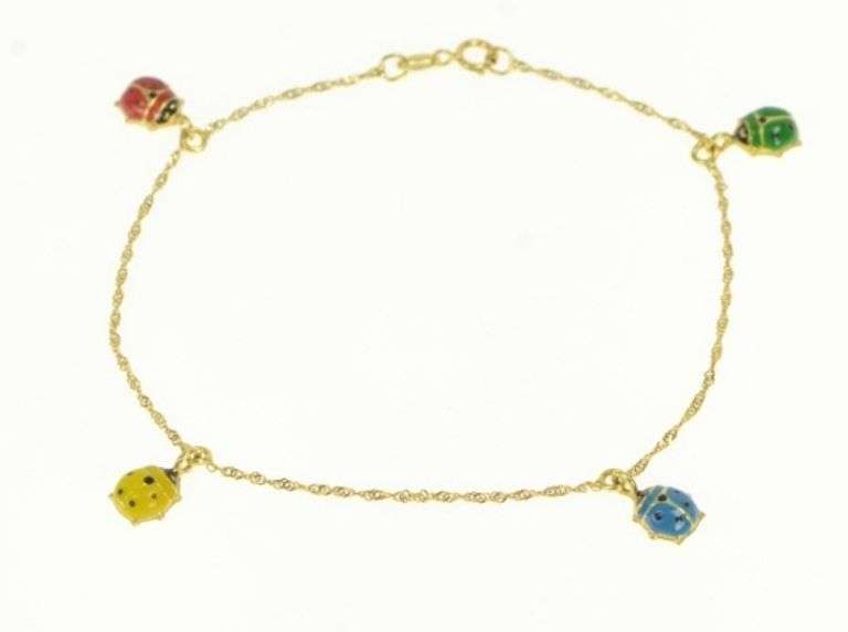 18K Yellow Gold Enamel Rainbow Lady Bug Lucky Charm/Pendant