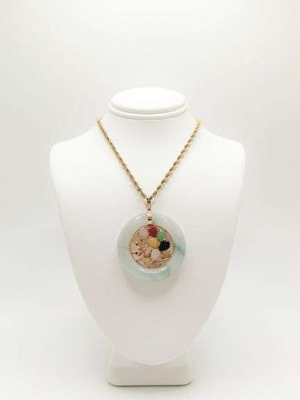 14kt Solid Yellow Gold Jade Pendant Necklace with all Natural Gemstones!