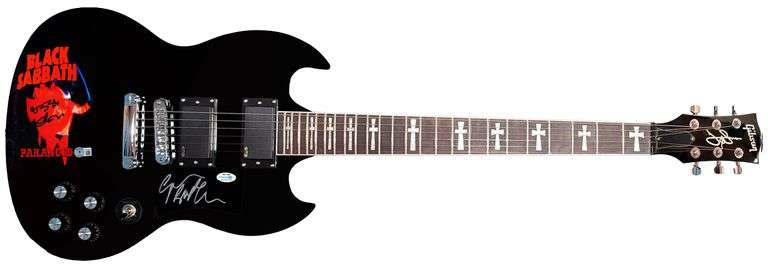 Black Sabbath Autographed 1/1 Custom Graphics Photo Guitar BAS Witness
