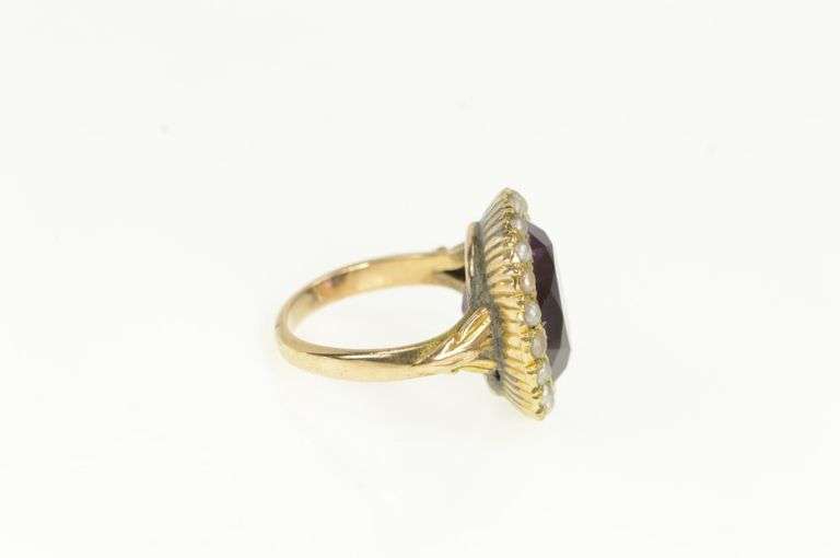 14K Yellow Gold Victorian Oval Amethyst Seed Pearl Cocktail Ring