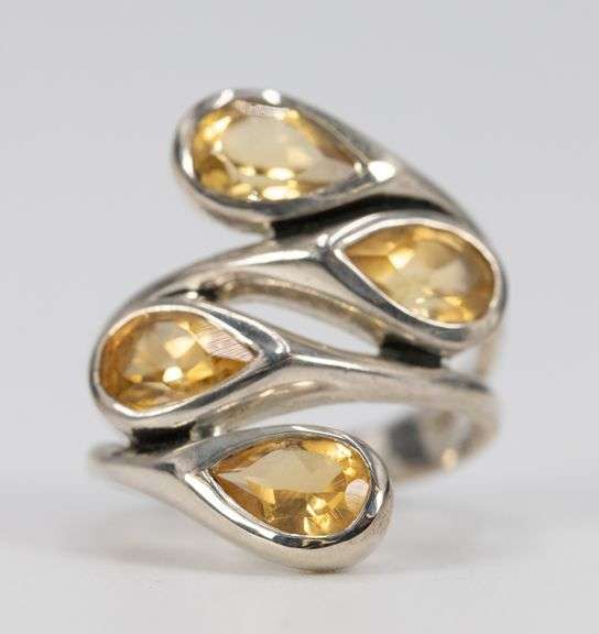 .925 Sterling Silver Citrine Gemstone Ring Size 7