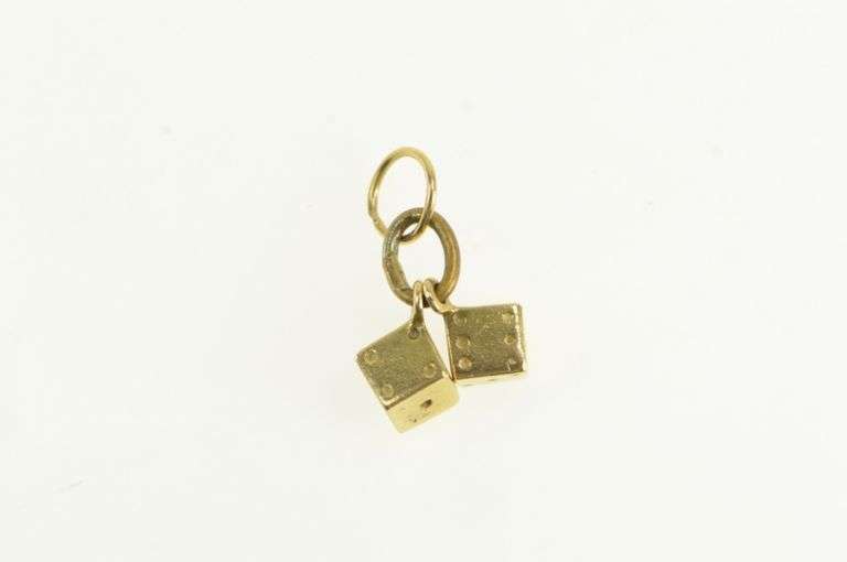14K Yellow Gold 3D Dice Gamble Las Vegas Lucky Good Luck Charm/Pendant