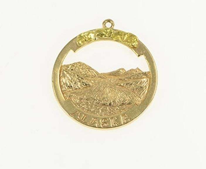 14K Yellow Gold Alaska Landscape Mountain Raw Nugget Charm/Pendant