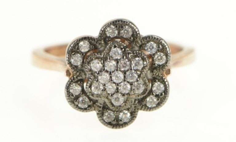 Sterling Silver Pave Flower Cluster Cocktail Vintage CZ Ring