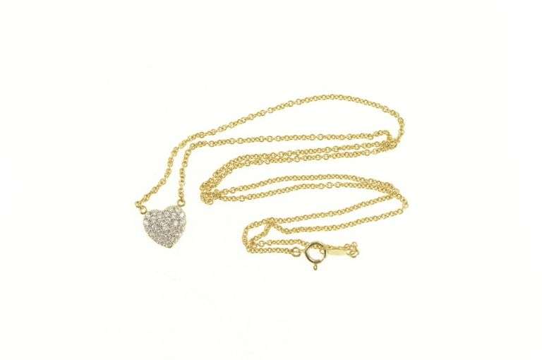 14K Yellow Gold 0.30 Ctw Pave Diamond Heart Love Chain Necklace