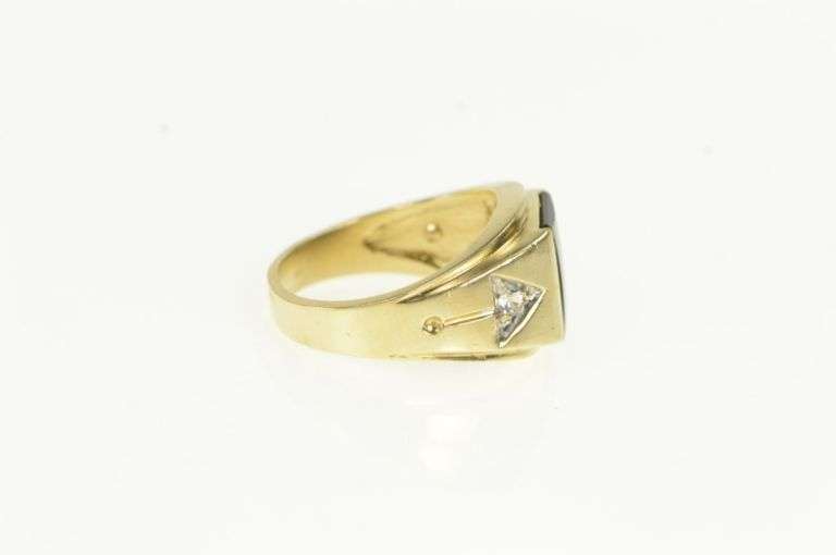 10K Yellow Gold Black Onyx CZ Accent Vintage Retro Statement Ring