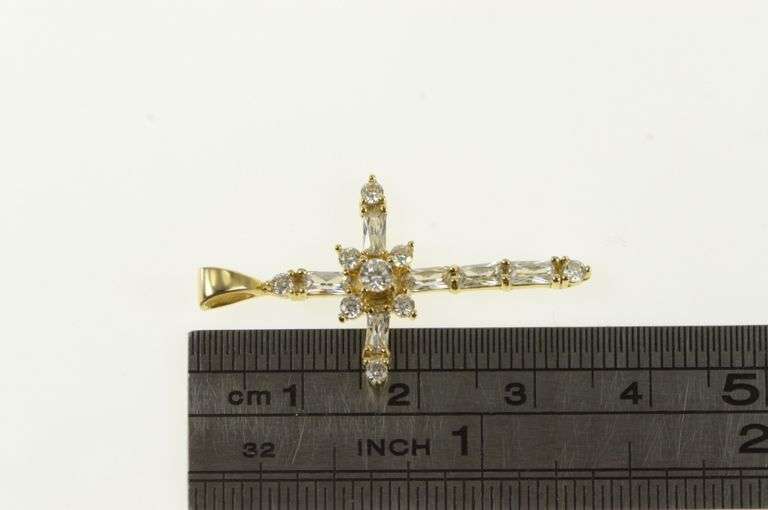 10K Yellow Gold Classic Vintage Cross Christian Faith CZ Charm/Pendant