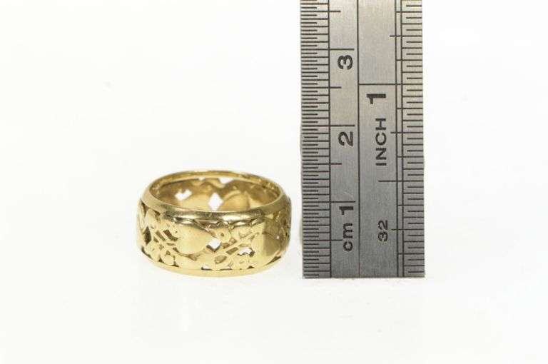 14K Yellow Gold 1930's Sweet Heart Love Scroll Wedding Band Ring