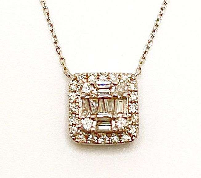14kt Solid White Gold Diamond Pendant Necklace