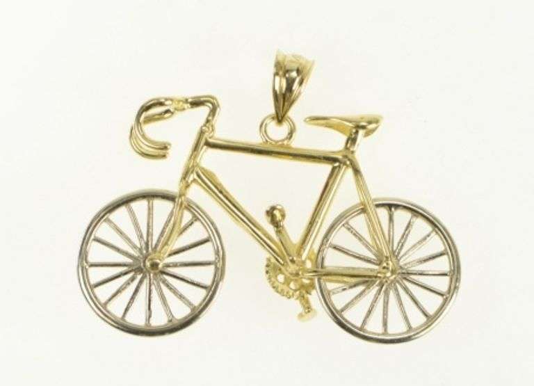 14K Yellow Gold 3D Articulated Bicycle Bike Travel Charm/Pendant