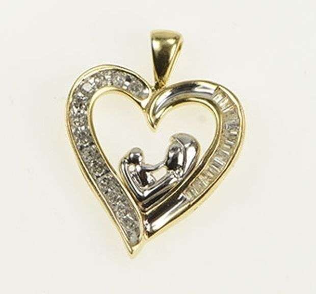 10K Yellow Gold Diamond Heart Mother & Child Mothers Day Charm/Pendant