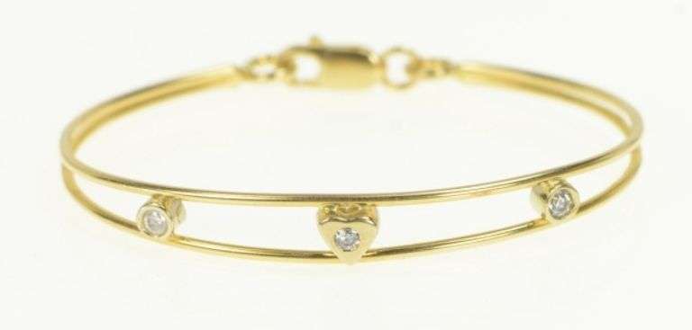14K Yellow Gold Diamond Heart Love Oval Child's Bangle Bracelet