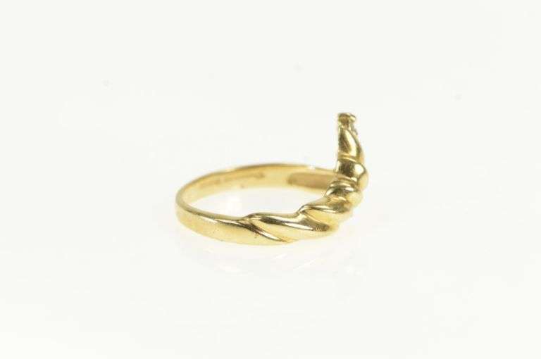 14K Yellow Gold Retro Diamond Scalloped Bypass Wedding Band Ring